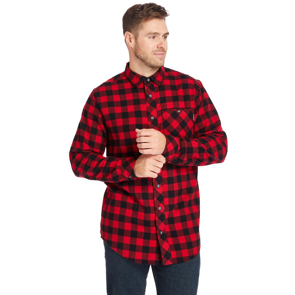 Timberland Πουκαμισα Ανδρικα Μαυρα/Κοκκινα - Pro® Woodfort Mid-Weight Flex Flannel Work - Greece 407